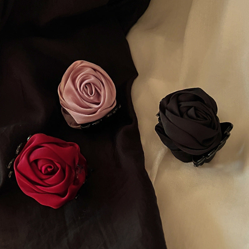 Rose Flower Hair Clip Medium Hair Volume Less Vintage Satin