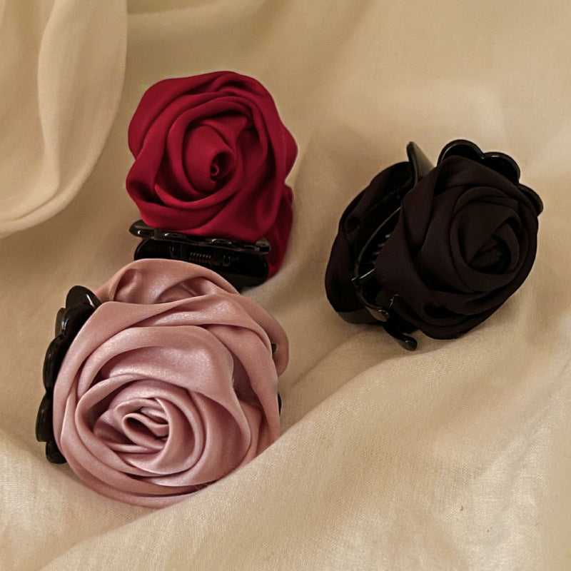 Rose Flower Hair Clip Medium Hair Volume Less Vintage Satin