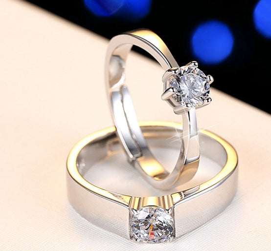 Fashion Crystal CZ Stone Wedding Engagement Rings for Couples Stainless Steel Adjustable Ring for women men