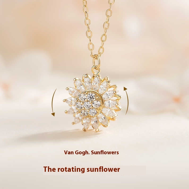 S925 Sterling Silver SUNFLOWER Necklace Sunflower Clavicle Chain