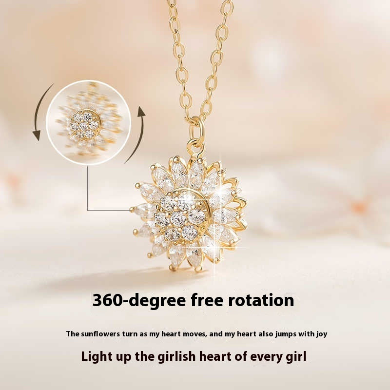 S925 Sterling Silver SUNFLOWER Necklace Sunflower Clavicle Chain