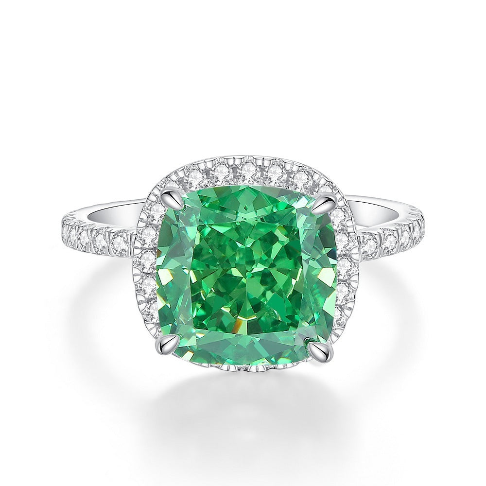 S925 Sterling Silver Emerald Ring Female High Carbon Diamond