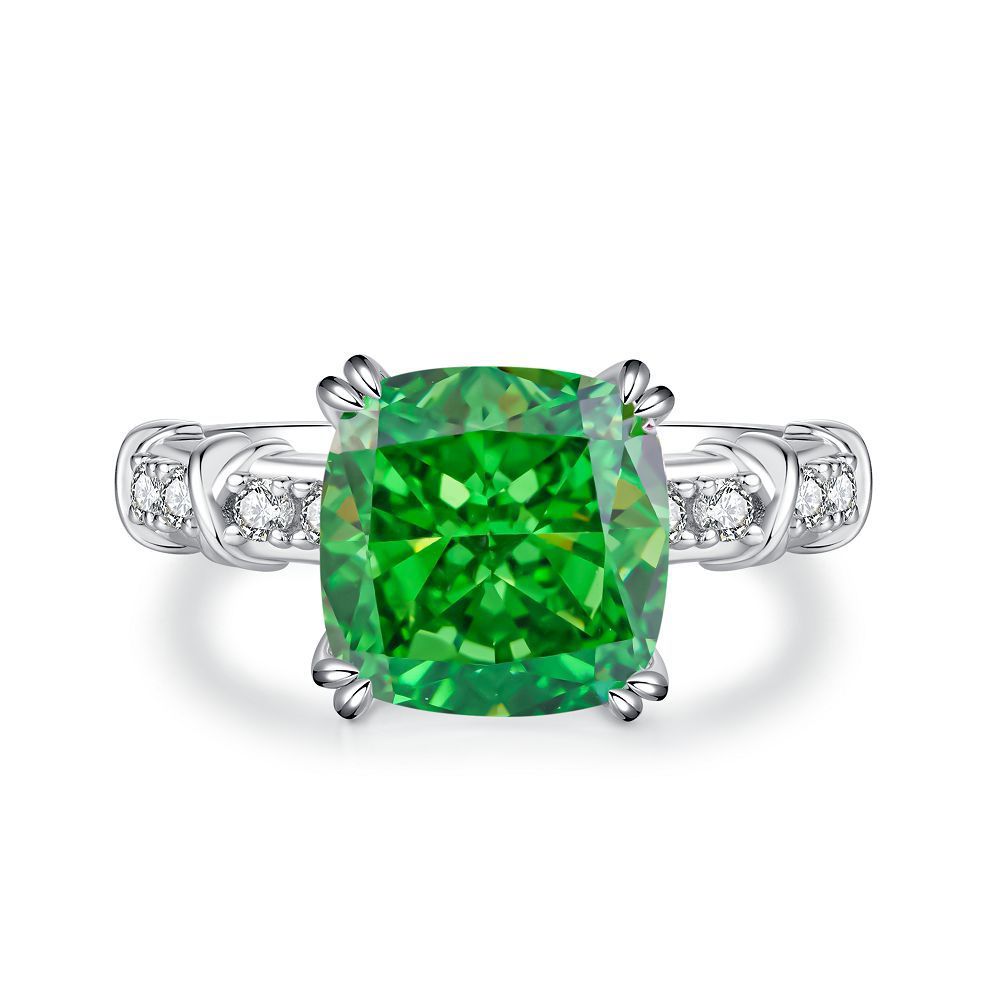 S925 Sterling Silver Emerald Ring Female High Carbon Diamond