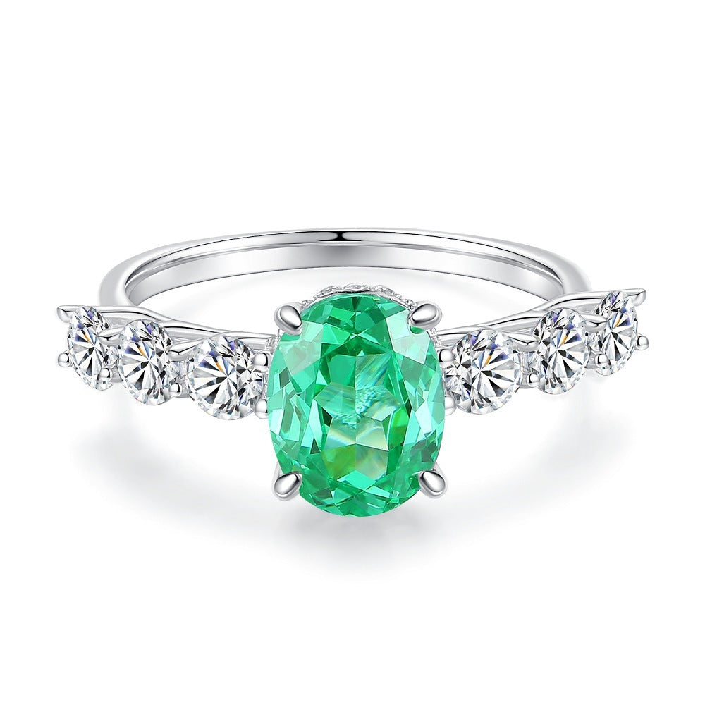 S925 Sterling Silver Emerald Ring Female High Carbon Diamond