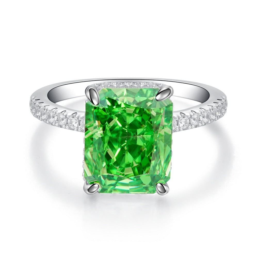 S925 Sterling Silver Emerald Ring Female High Carbon Diamond