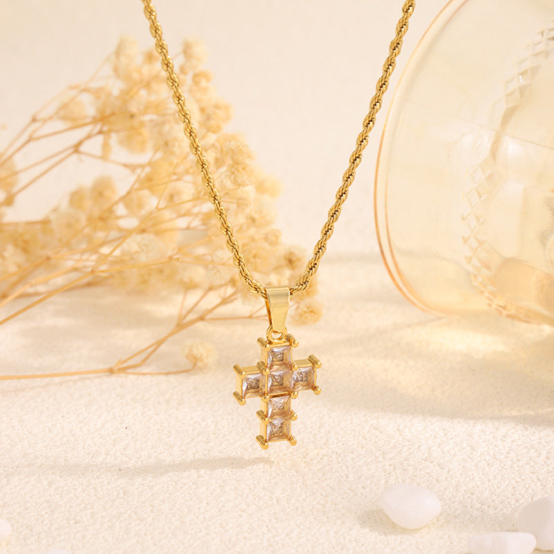 Fashionable All-match New Diamond Cross Stainless Steel Necklace