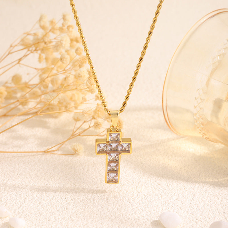 Fashionable All-match New Diamond Cross Stainless Steel Necklace