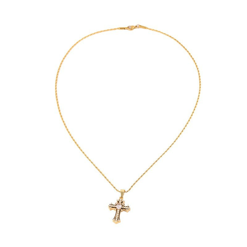 Fashionable All-match New Diamond Cross Stainless Steel Necklace