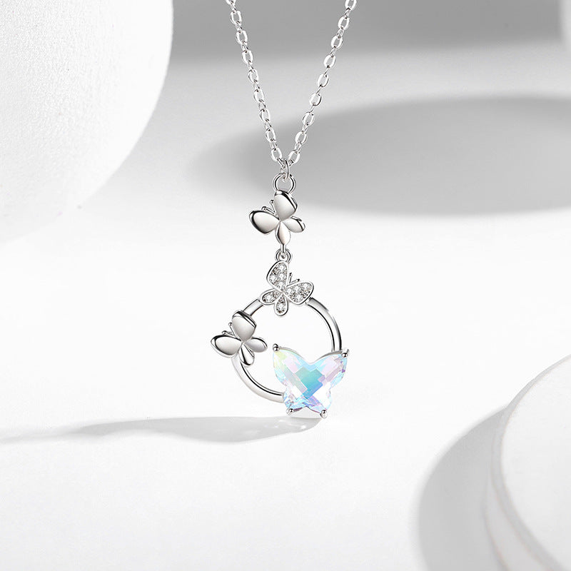 Female 925 Silver Forest Personalized Glass Butterfly Necklace