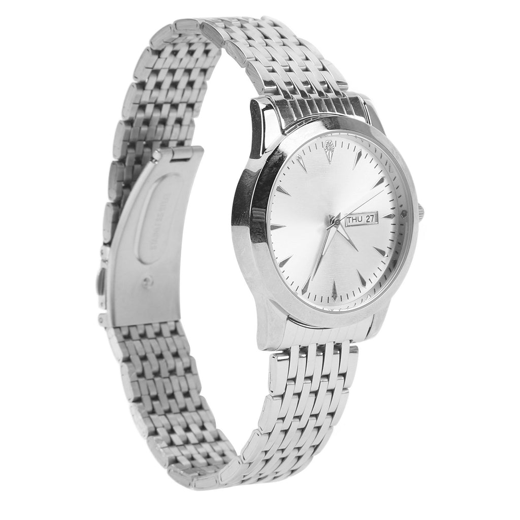 Quartz Men Watch Commercial Dual Date Stylish Classic Quartz Stainless Steel Dress Watch Silver