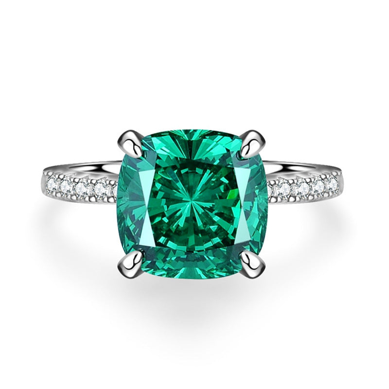 S925 Sterling Silver Emerald Ring Female High Carbon Diamond