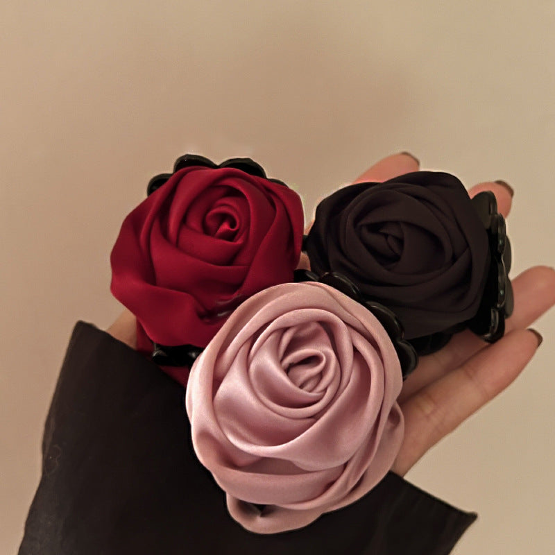 Rose Flower Hair Clip Medium Hair Volume Less Vintage Satin