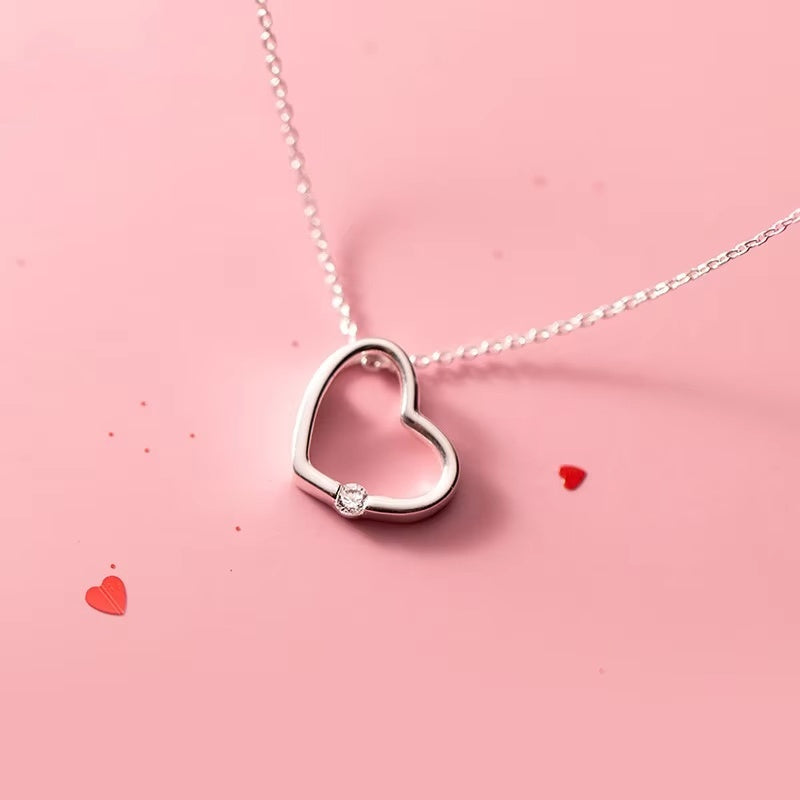 S925 Silver New Style Collarbone Necklace Small Heart-shaped