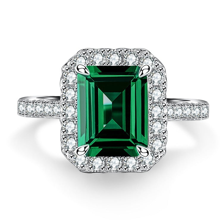 S925 Sterling Silver Emerald Ring Female High Carbon Diamond