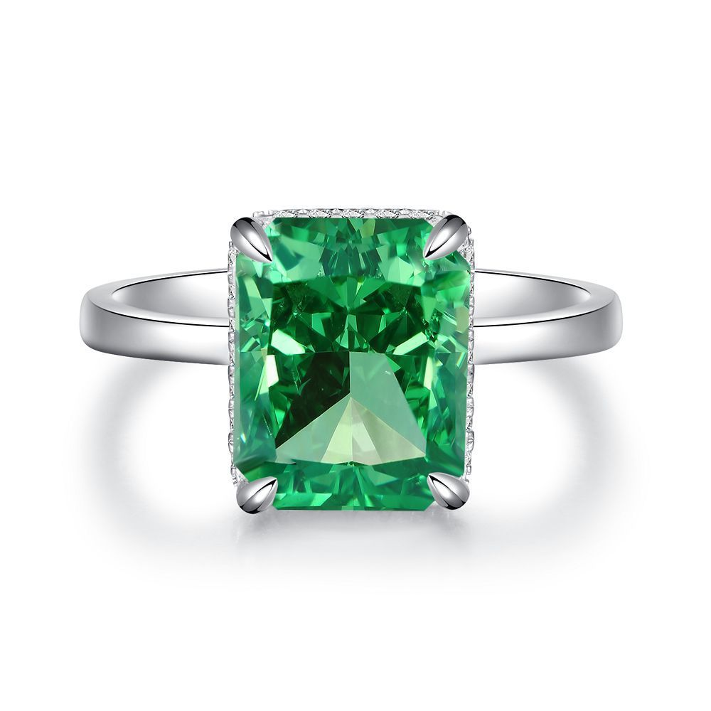 S925 Sterling Silver Emerald Ring Female High Carbon Diamond