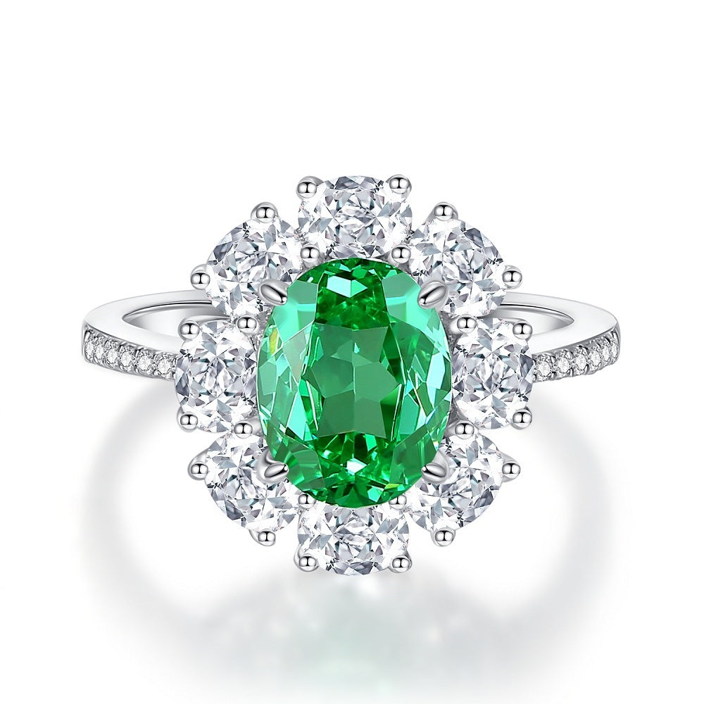 S925 Sterling Silver Emerald Ring Female High Carbon Diamond